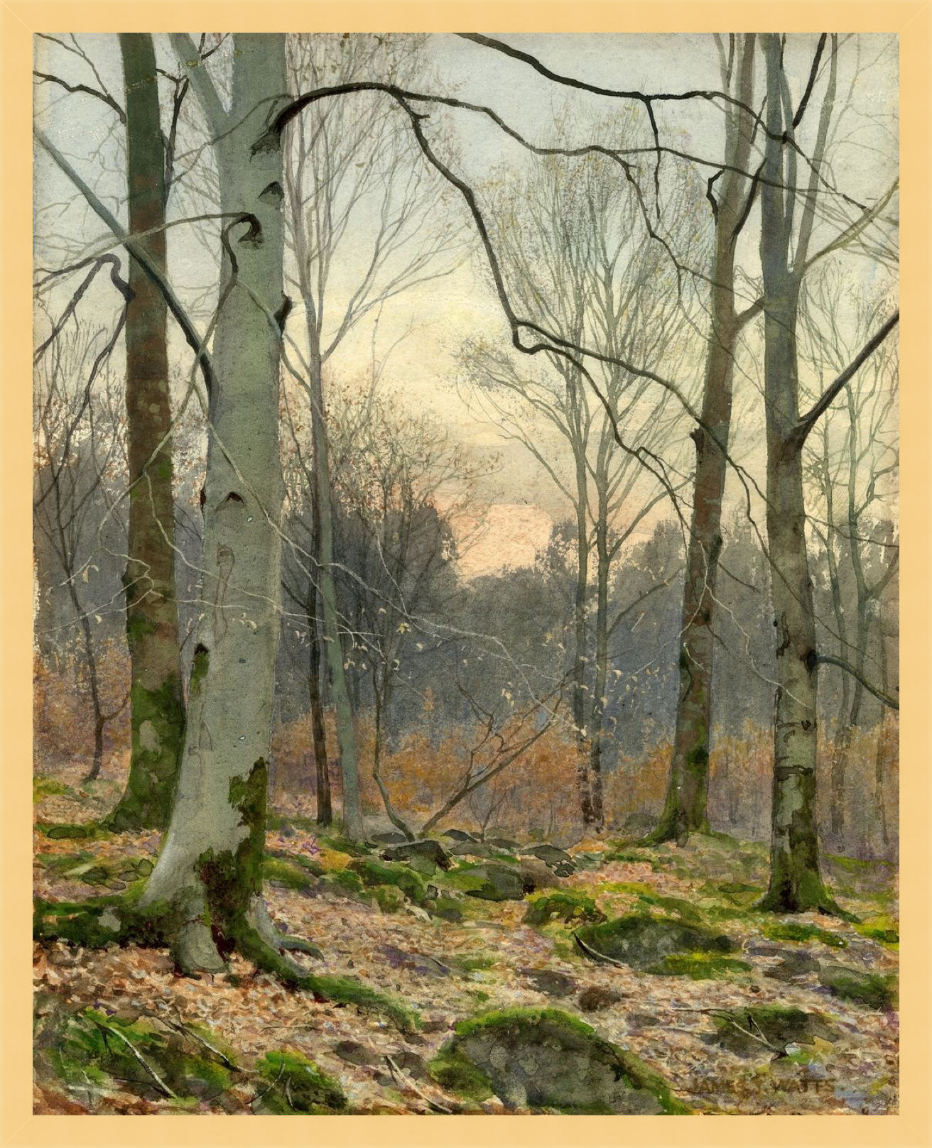 Cargar imagen en el visor de la galería, November Evening in a Welsh Wood – Vintage Restored Print
