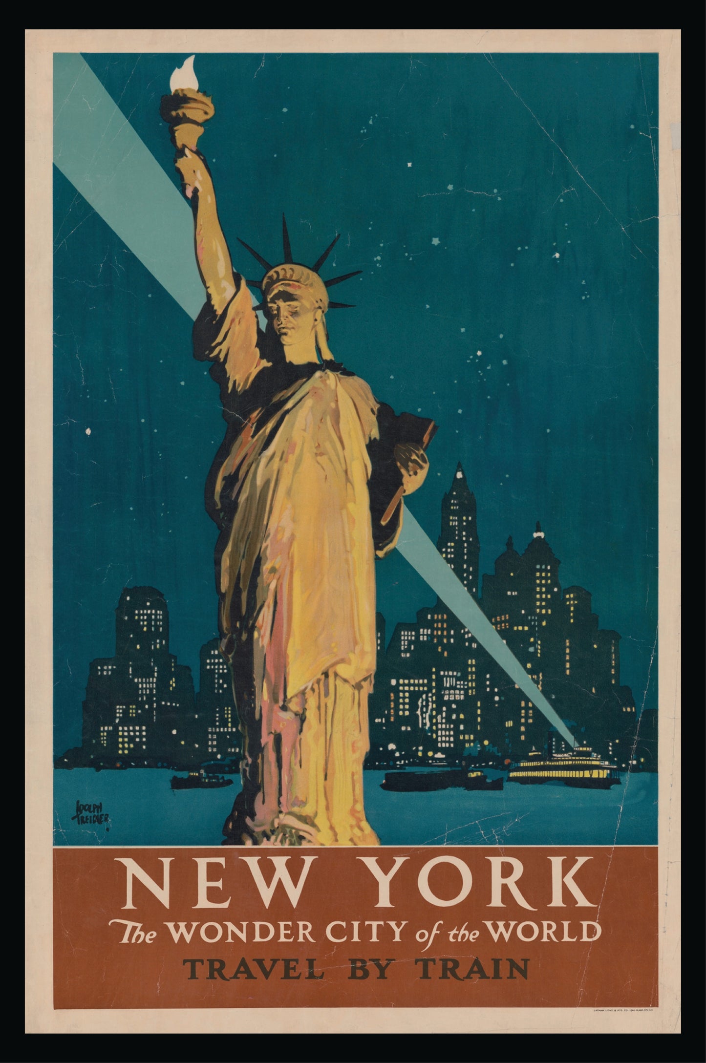 New York, The wonder city of the world Travel by train by Adolph Treidler  – Vintage Print