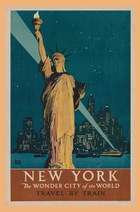 New York, The wonder city of the world Travel by train by Adolph Treidler  – Vintage Print