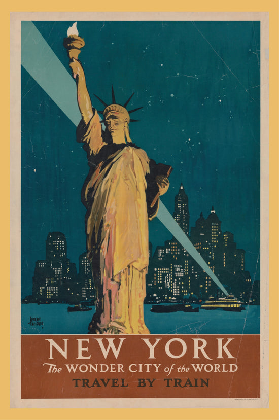 New York, The wonder city of the world Travel by train by Adolph Treidler  – Vintage Print