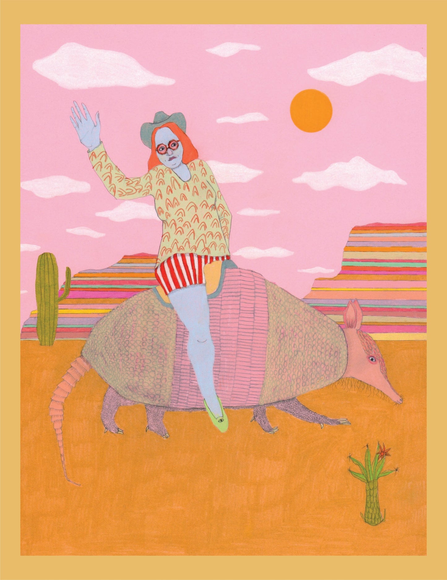 Armadillo Rodeo For One - print by Rhea Mack