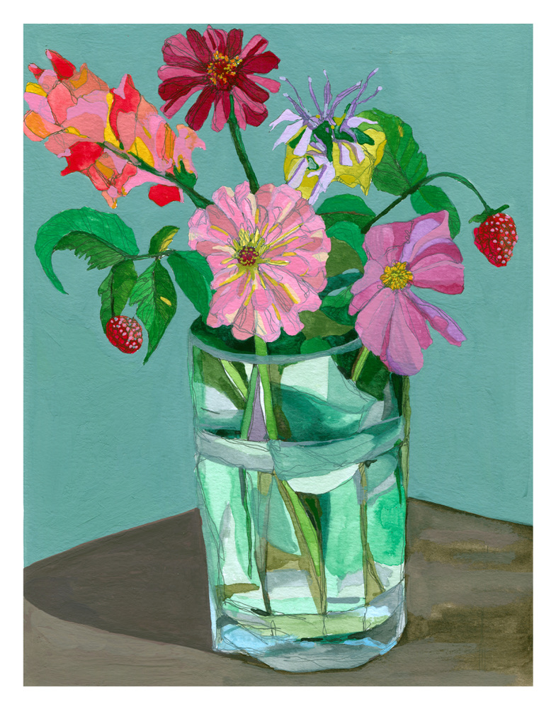 Late summer bouquet: Raspberries – print by Malaika Ross
