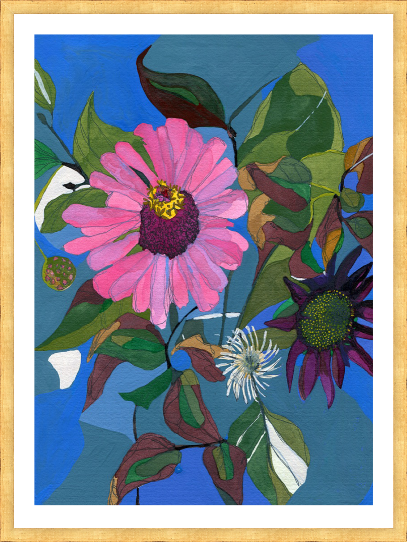 Load image into Gallery viewer, Summer to Fall: Zinnia – print by Malaika Ross
