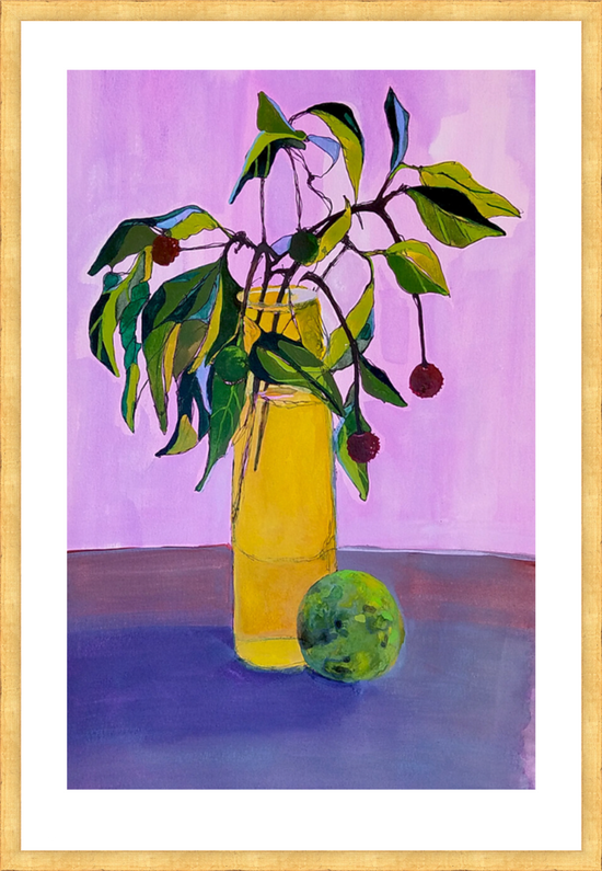 Summer To Fall: Kousa Fruit (Cornus kousa) with Green Apple - print by Malaika Ross